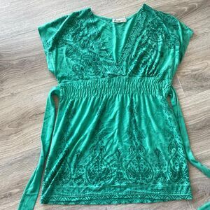 Y2K Vintage Green Floral Babydoll Cotton Tie Bab Top 2000s Boho Retro Festival